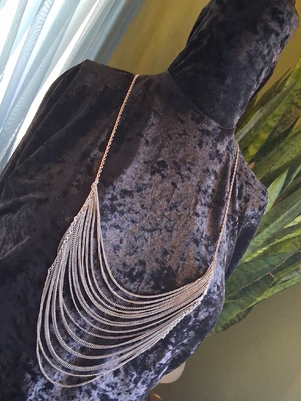 Multi-Strand Silver Layered Necklace - Elegant Draped Chains 30 InL. - Picture 5 of 11